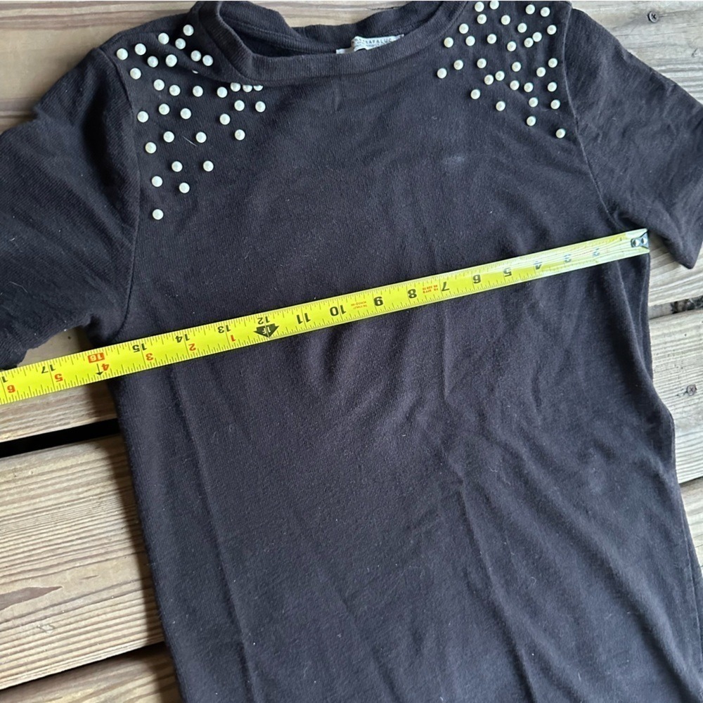 Zara Trafaluc Black Jersey Style‎ T-Shirt Small Dress White Beads Small Mini - Picture 5 of 11